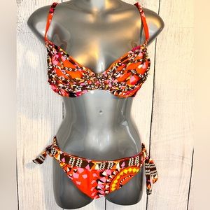 Beautifully, tropically colored two piece bathing suit